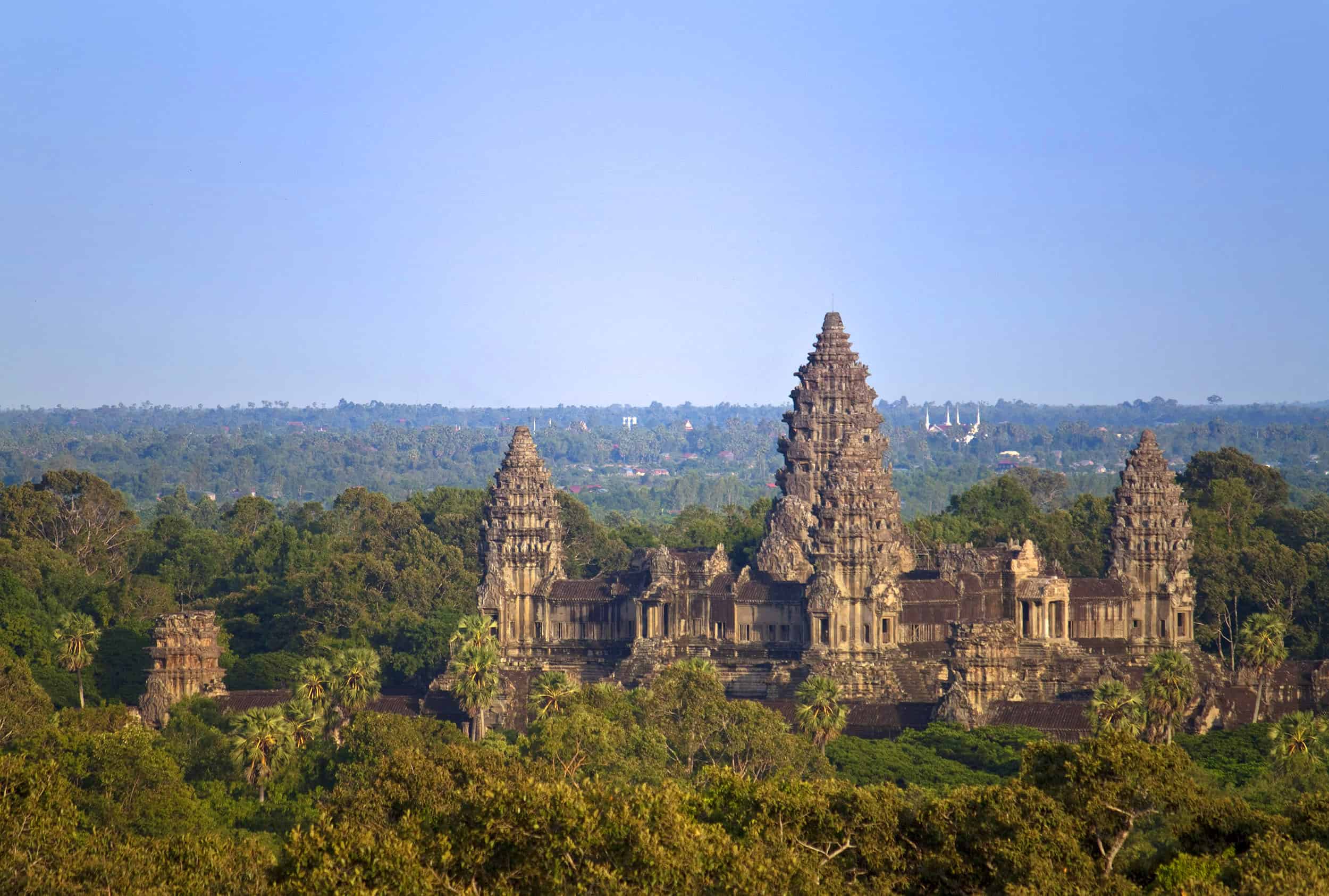 Angkor Wat Temple, Cambodia. Angkor Wat Temple in Cambodia from a far above the jungle canopy
