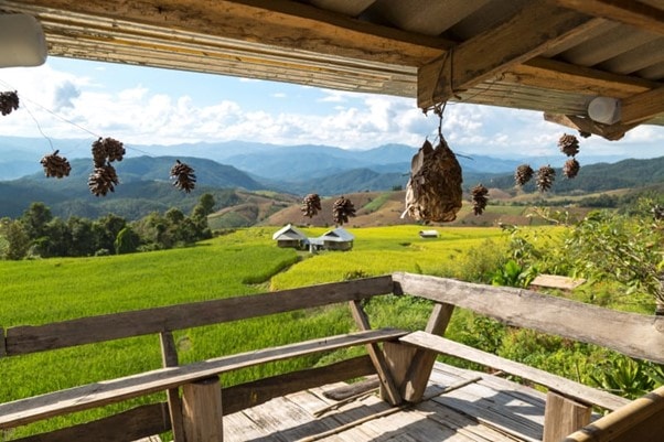 homestay thailand relaxing time in a homestay in thailand overlooking mountains and fields