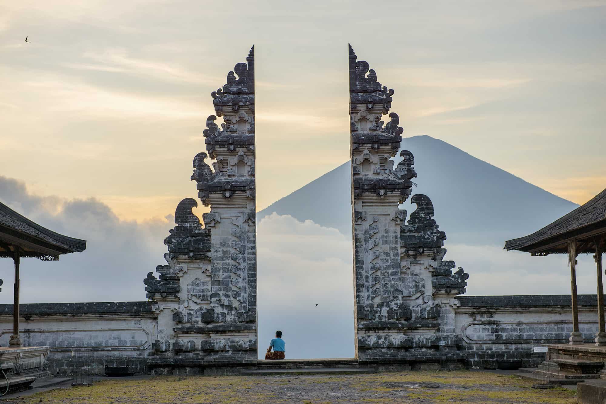 Bali Pura Lempuyang Temple with volcano in Bali
