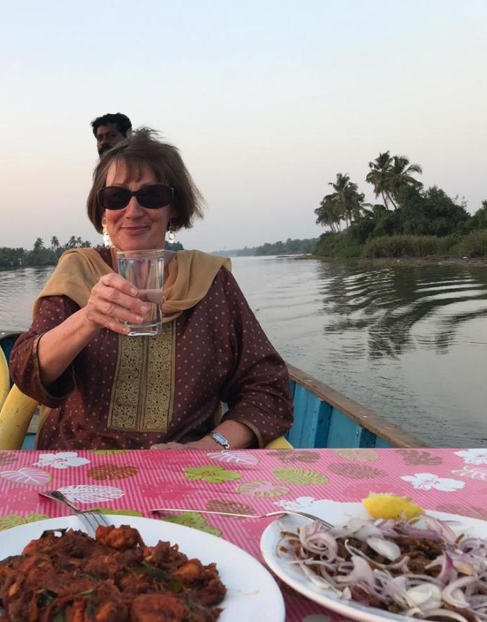 Hazel-Wilmshurst-in-India Traveller having dinner in Kerala