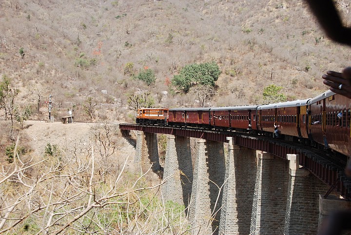 Monkey Train The 'monkey train' crossing a bridge in the Aravali hills of Rajasthan