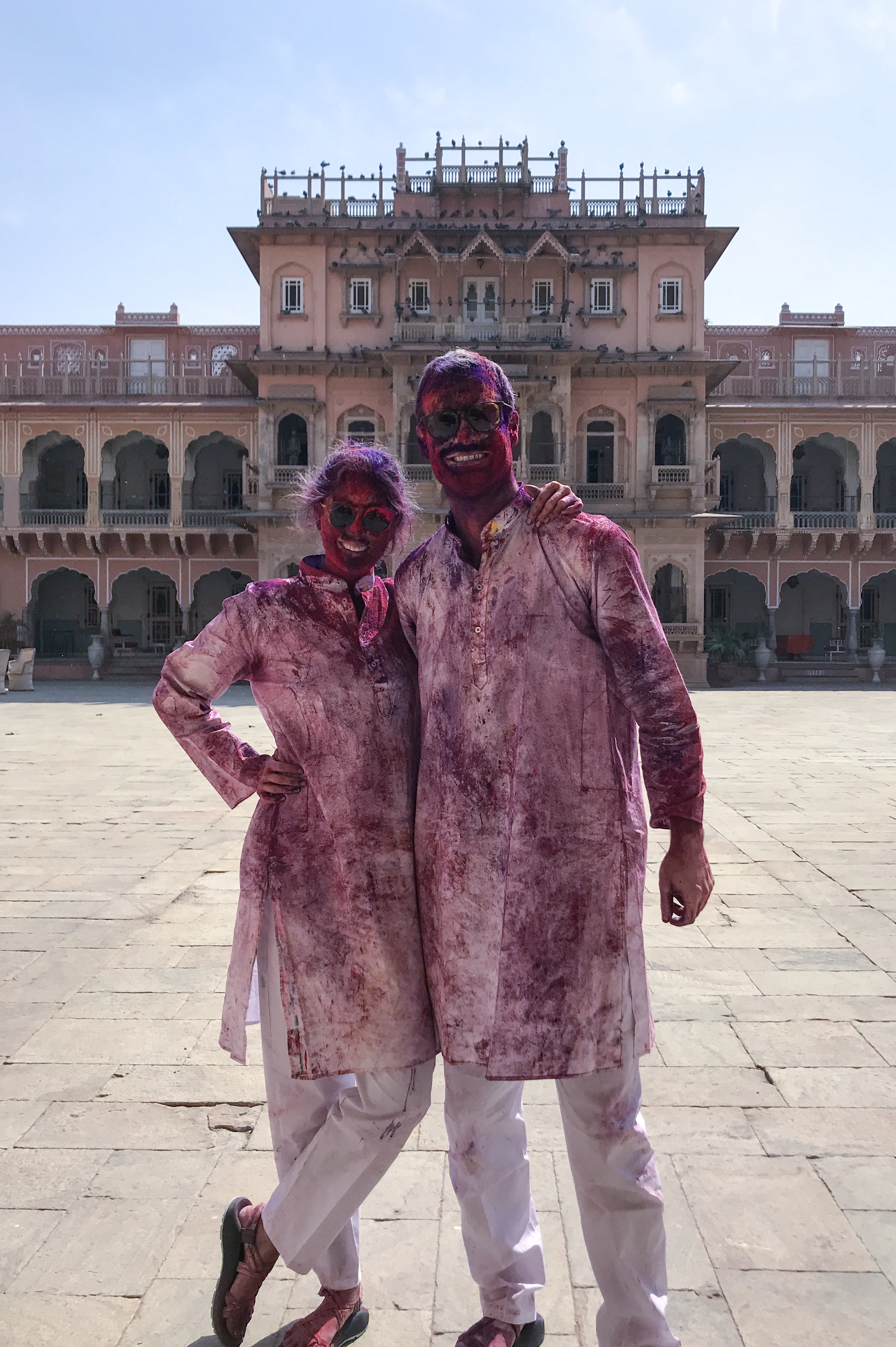 Rand couple at Holi festival Tourist couple at Holi festival