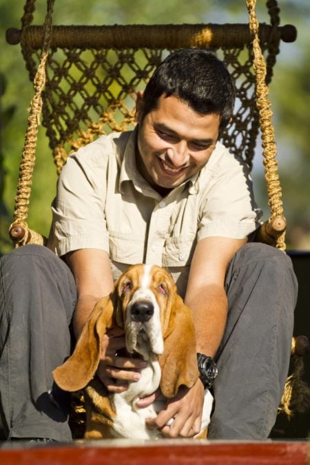 Rishi & Jingles In country partner with his bassett hound in Bhutan