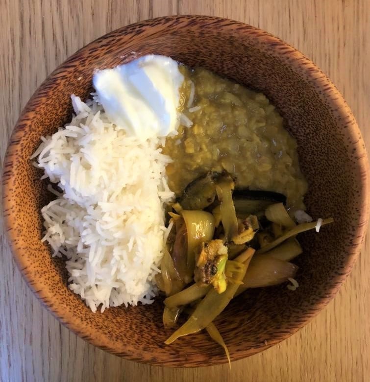 dal Local food Sri Lankan Coconut Dal with Aubergine Pickle