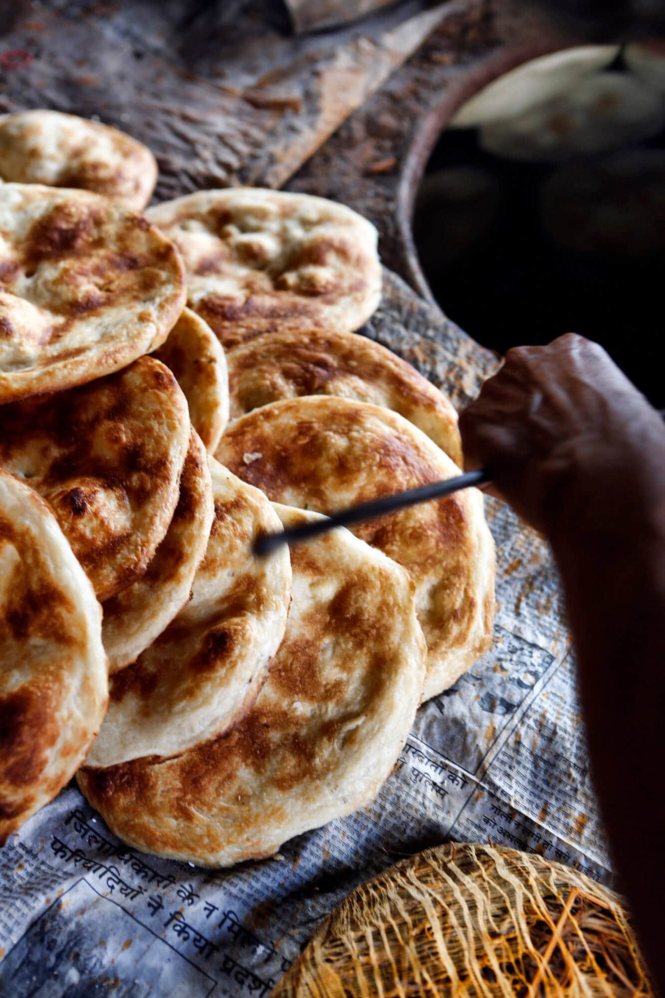 Mumbai street food India cuisine Fresh bread in an indian market