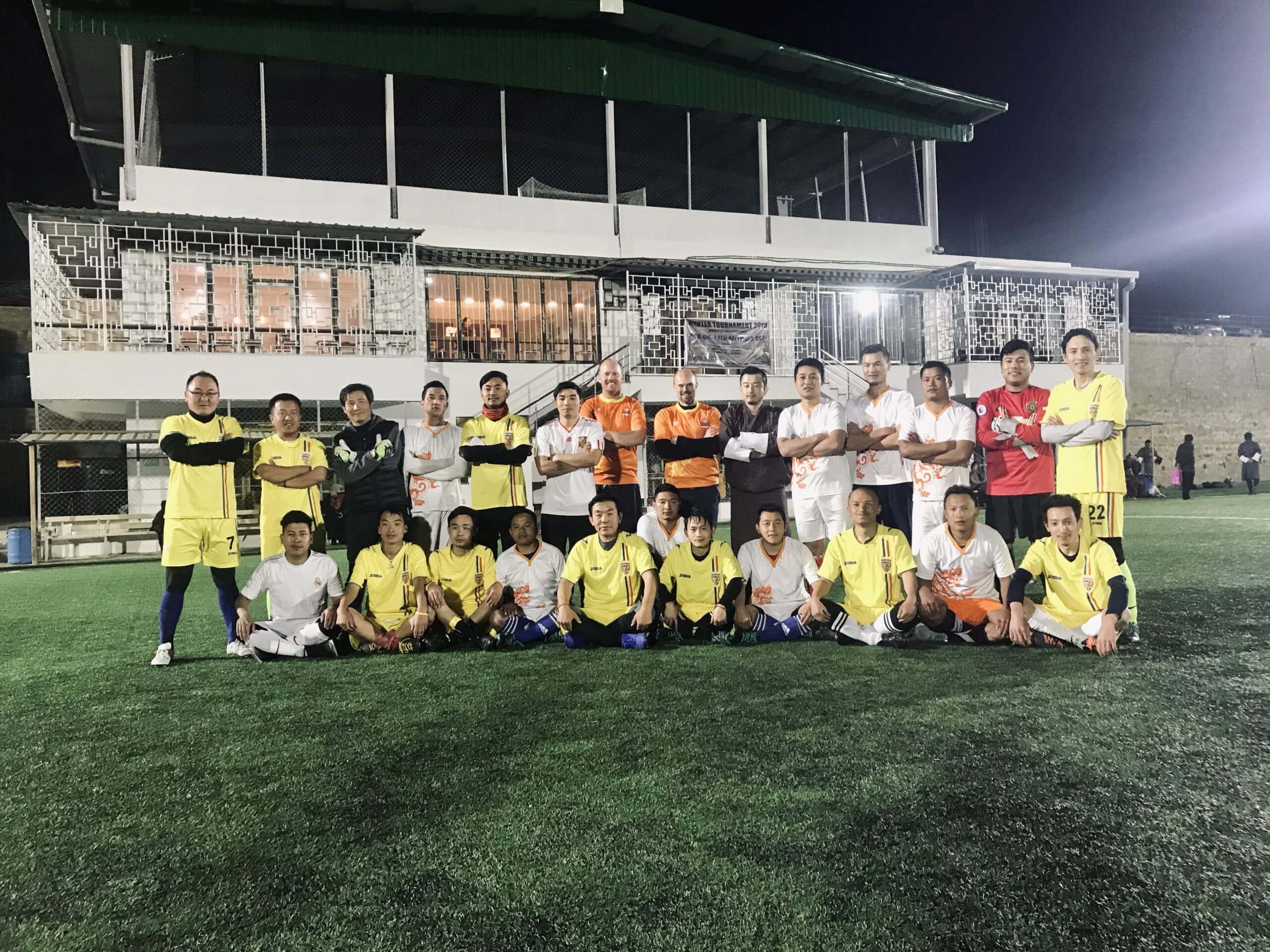 All the players Two teams after a football game in Bhutan