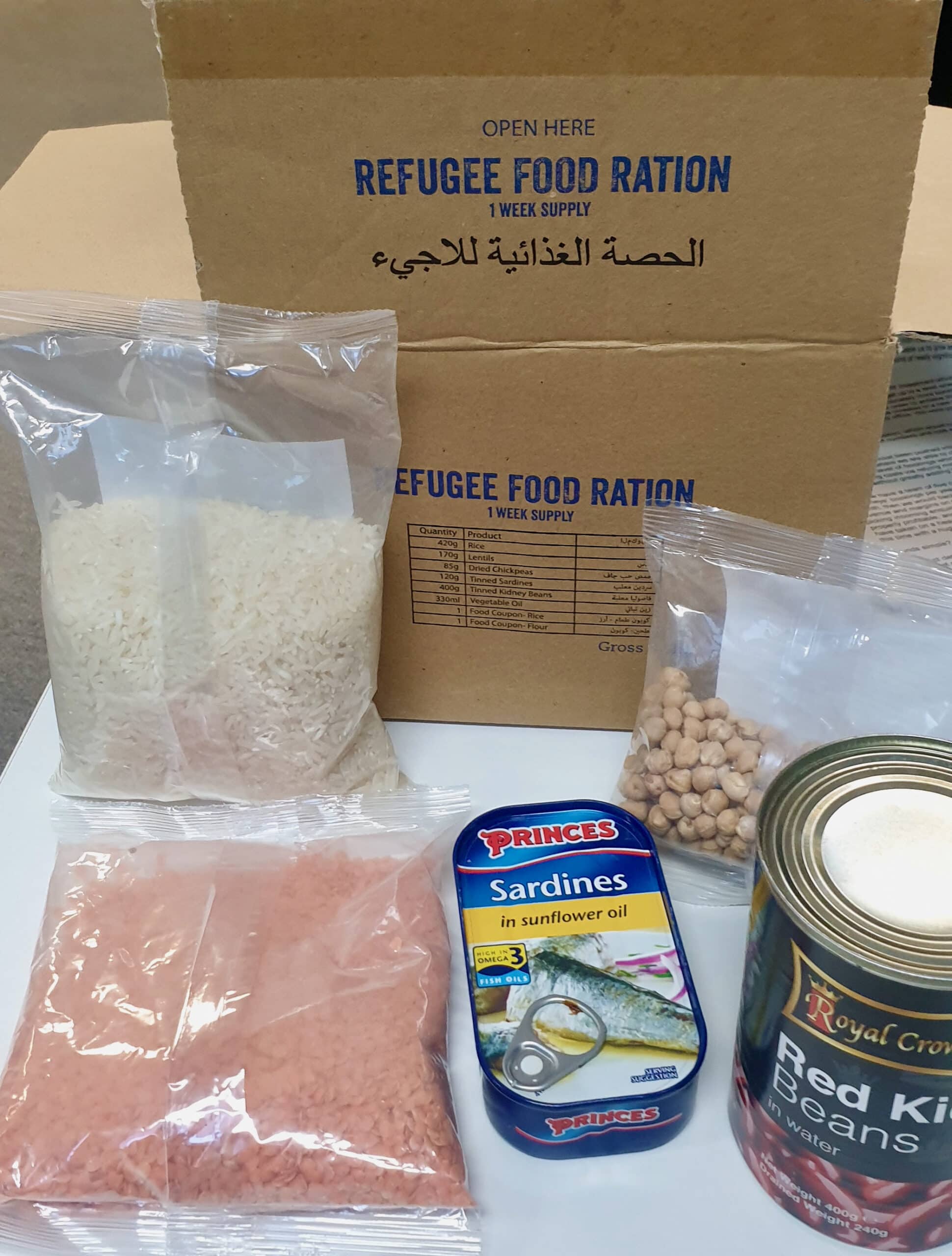 Holly Ration Challenge Food ration box provided for the Concern Worldwide Ration challenge in aid of refugees