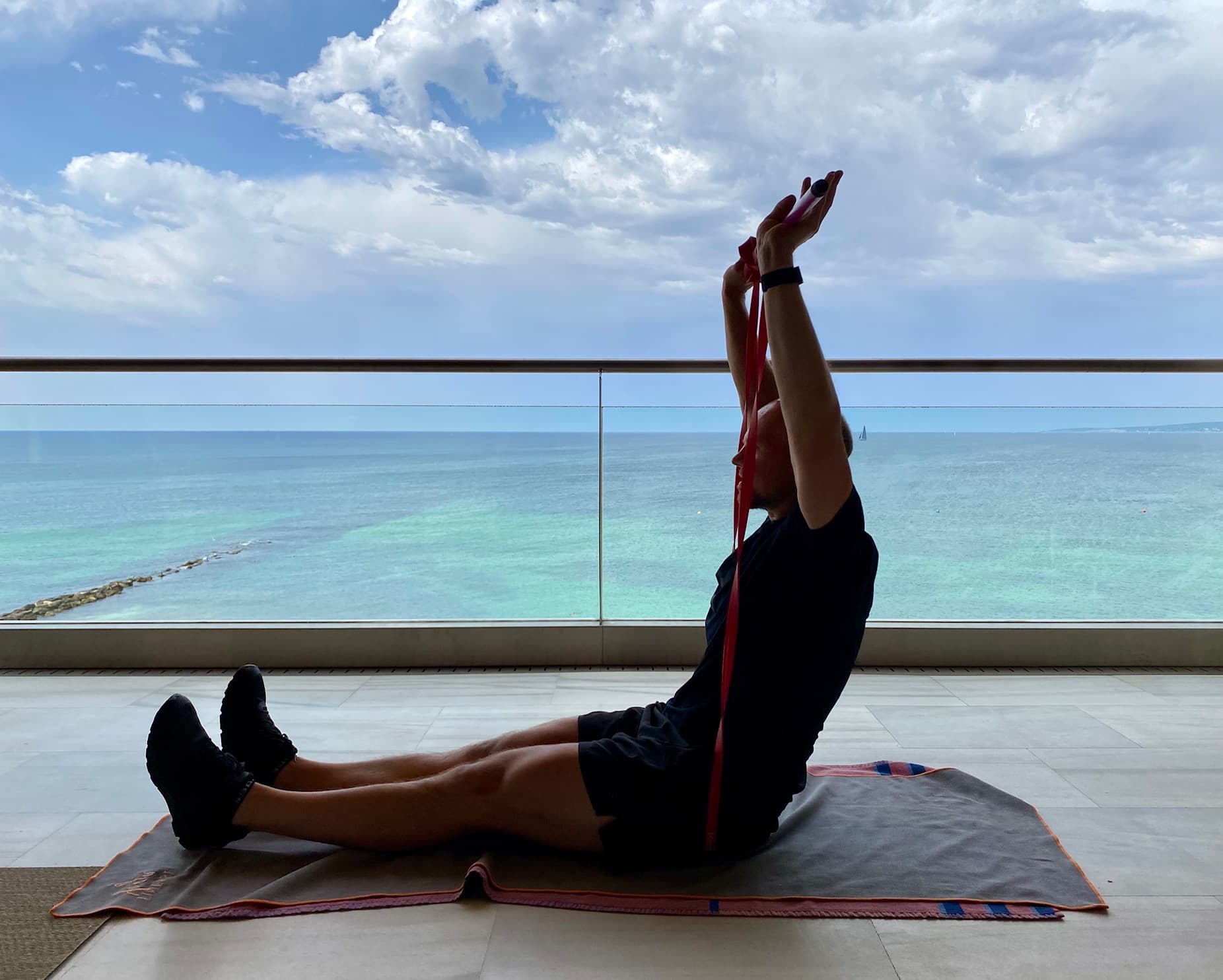 Matt in Spain, working out in the morning Matt training on the balcony in Spain