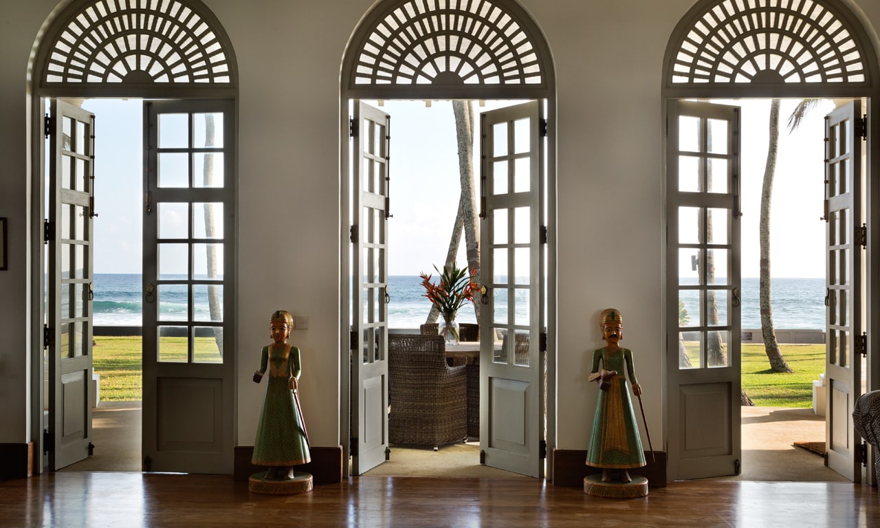 Tanamera Estate Sri Lanka View through windows to the beach in Tanamera Villa, Galle, Sri Lanka