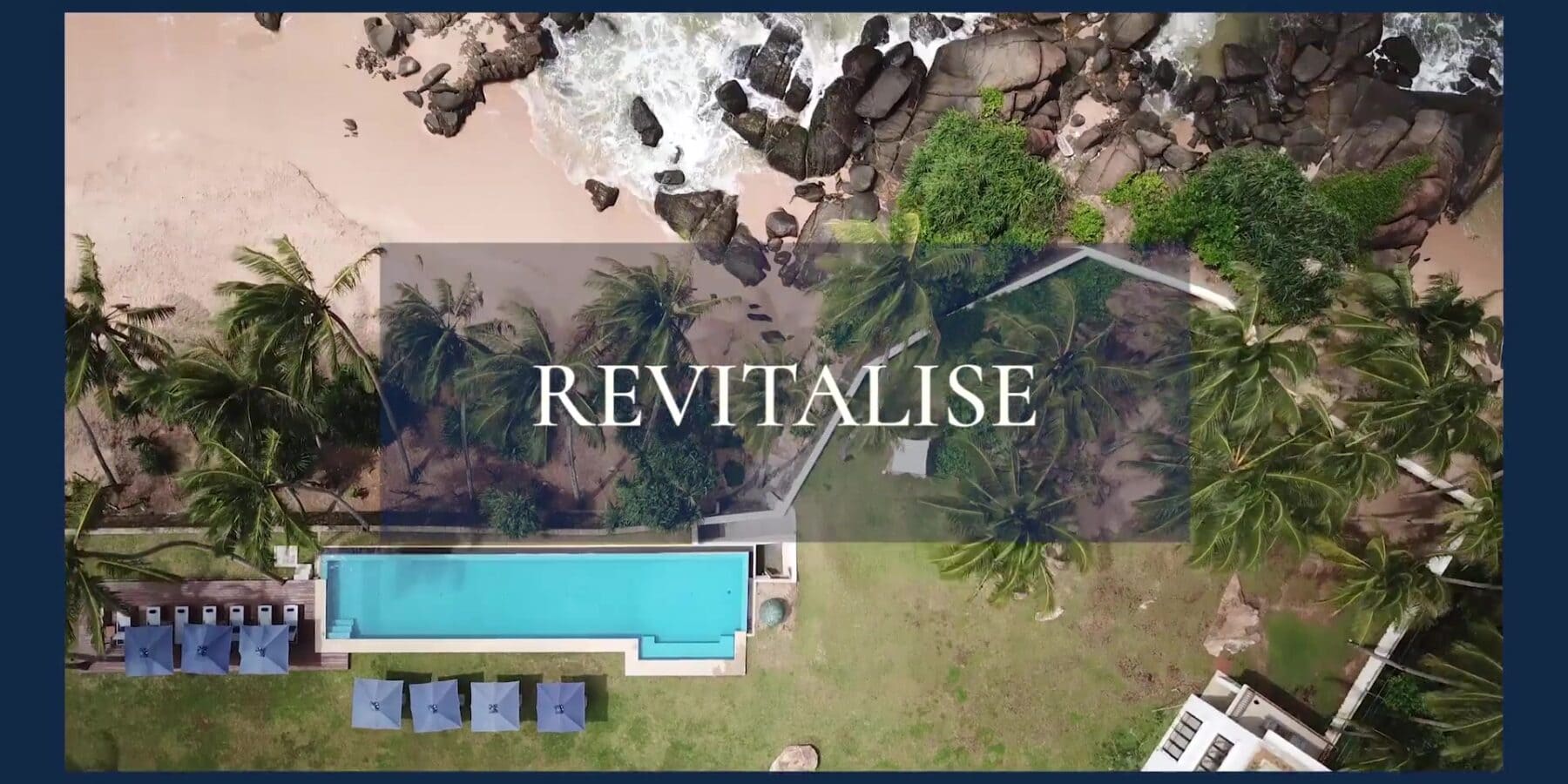 Revitalise collection Revitalise collection logo laid over Sri Lankan beach scene