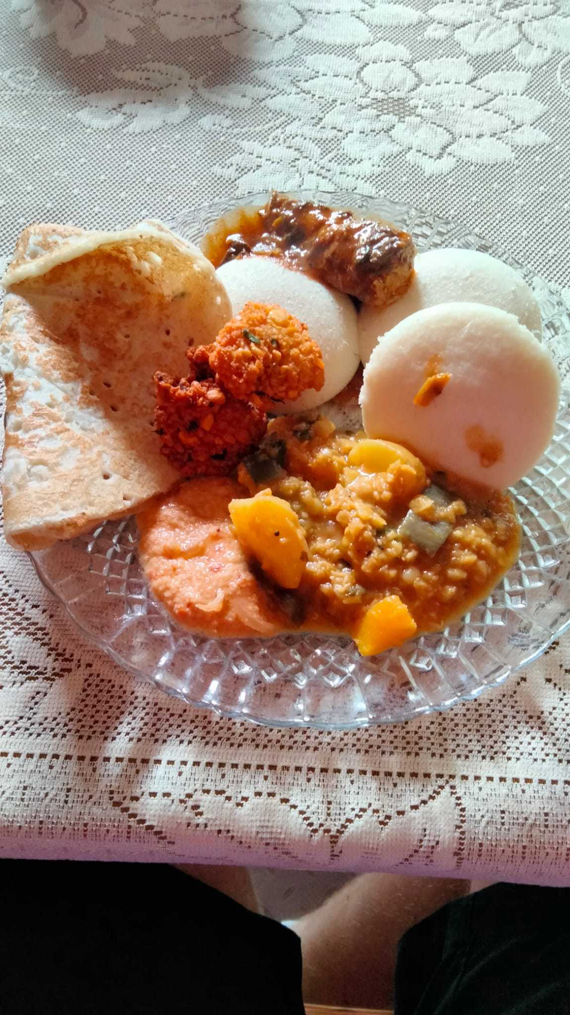 WhatsApp Image 2021-10-27 at 16.35.39 A plate of tamil food in Sri Lanka; Daal, Idli, Kulambu