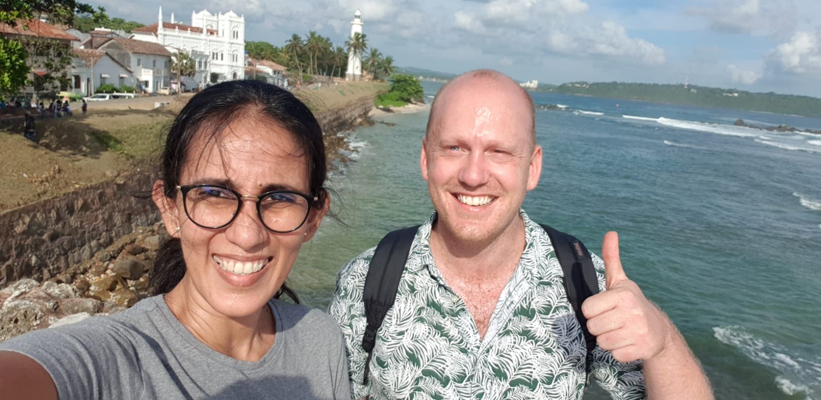 WhatsApp Image 2021-10-27 at 09.49.52 A selfie of a Sri Lanka friend with UK travellers on the ramparts of galle fort
