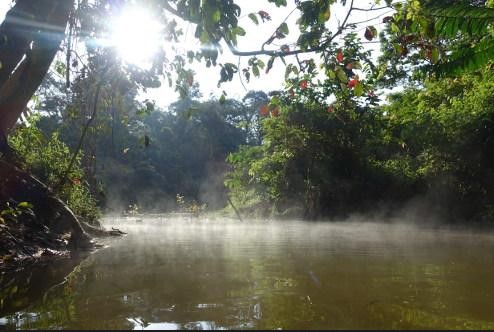Hot springs Steaming waters of a hot spring river in Borneo