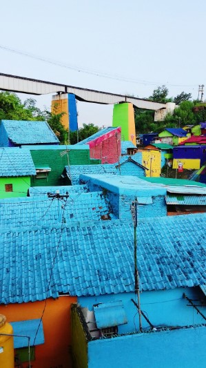 Bright blue roofs of Jodipan, Malang, East Java, Indonesia. Bright blue roofs of Jodipan, Malang, East Java, Indonesia.