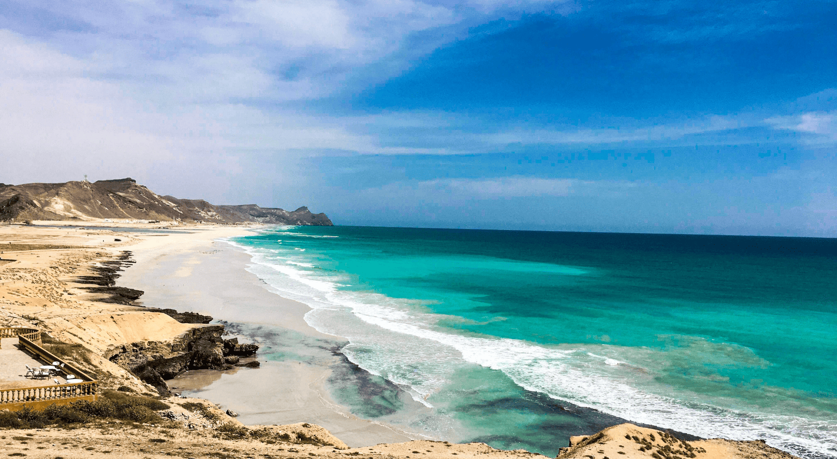Oman beaches Banner Beautiful turquoise water meets the rugged coastline of a beach in Oman